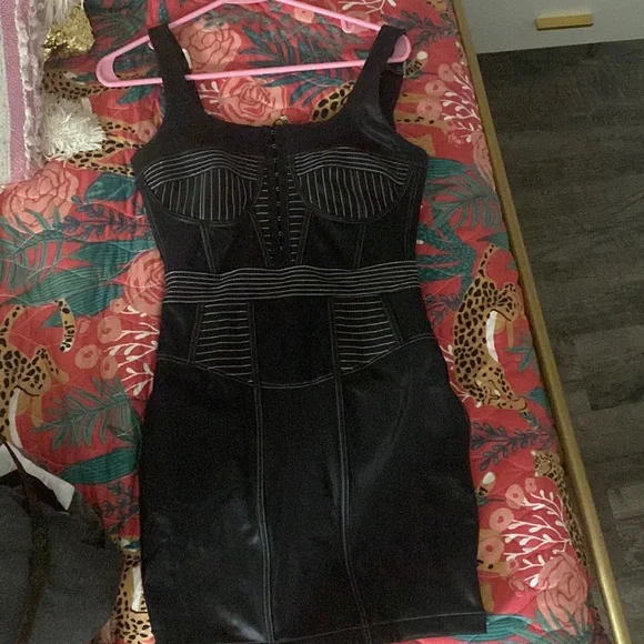 chinese dress ladies Women's Leather Gathered Dress - Black - US 6
